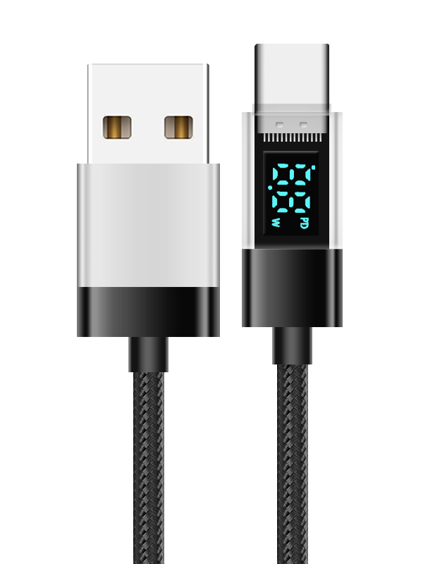 USB-A to USB-C PD 66W Fast Charge & Data Cable with LED Display