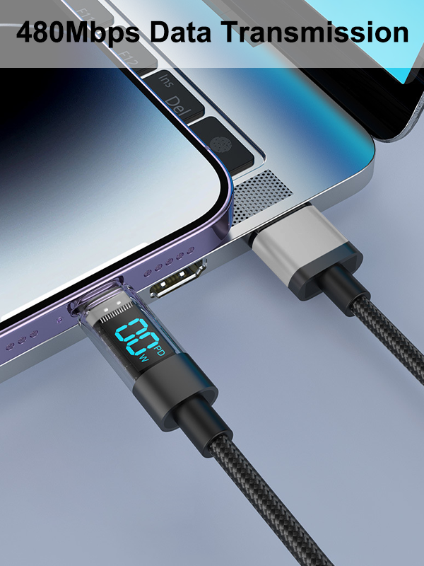 USB-A to USB-C PD 66W Fast Charge & Data Cable with LED Display 