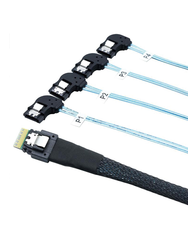 PCIE Slimline SAS 4.0 38pin SFF-8654 4i to 4 SATA Female 90 Degree Cable 