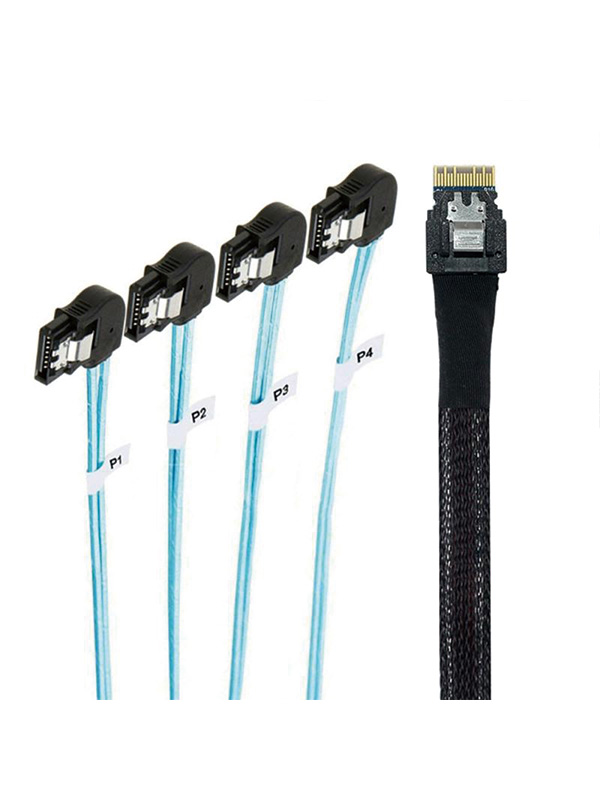 PCIE Slimline SAS 4.0 38pin SFF-8654 4i to 4 SATA Female 90 Degree Cable 