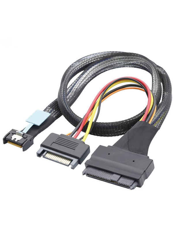 MCIO 4i Gen5 SAS SFF-8654 to U.2 NVMe SFF-8639 with SATA 15P Power Adapter Cable 