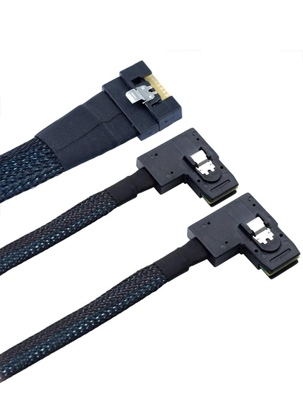 PCIE 5.0 MCIO 8X 74P To 2X 36P Mini SAS SFF-8087 Left Angle Server Adapter Cable 