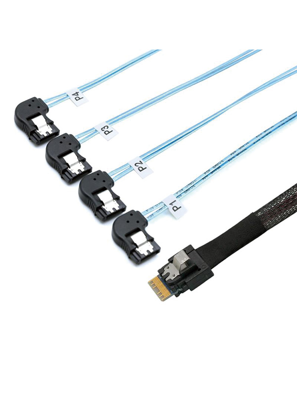 PCIE Slimline SAS 4.0 38pin SFF-8654 4i to 4 SATA Female 90 Degree Cable 