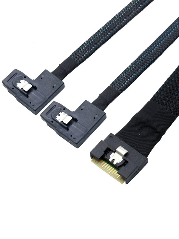 PCIE 5.0 MCIO 8X 74P To 2X 36P Mini SAS SFF-8087 Left Angle Server Adapter Cable 