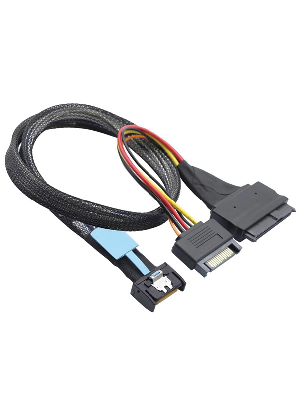 MCIO 4i Gen5 SAS SFF-8654 to U.2 NVMe SFF-8639 with SATA 15P Power Adapter Cable 