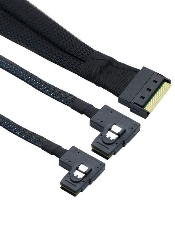 PCIE 5.0 MCIO 8X 74P To 2X 36P Mini SAS SFF-8087 Left Angle Server Adapter Cable 