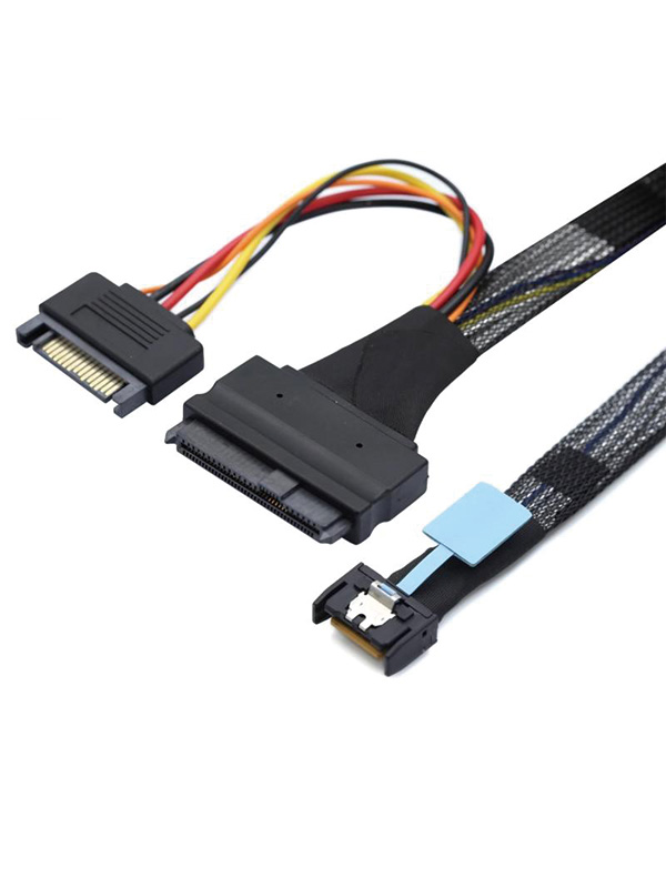 MCIO 4i Gen5 SAS SFF-8654 to U.2 NVMe SFF-8639 with SATA 15P Power Adapter Cable 