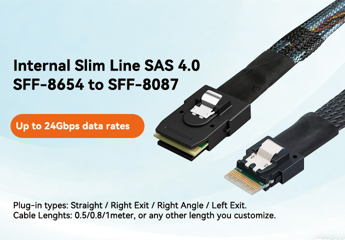 Slim Line SAS 4.0 SFF-8654 to SFF-8087 Cable