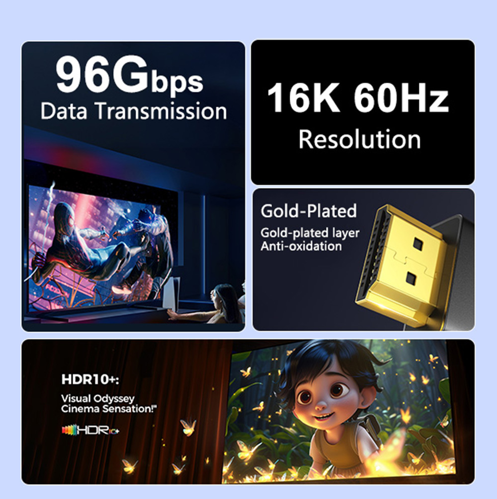 16K HDMI 2.2 Cable  96Gbps Certified Ultra High Speed HDMI® Cable 