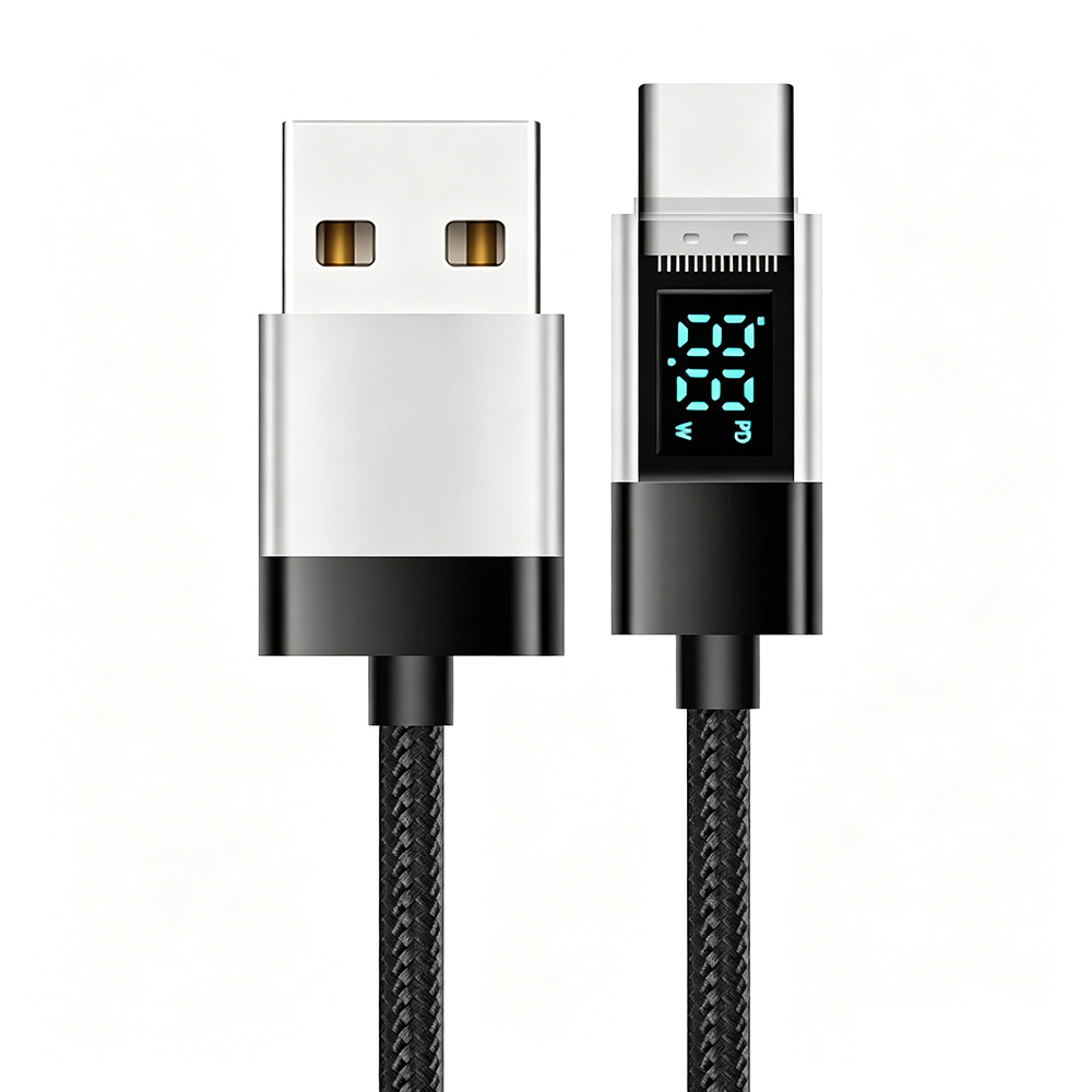 66W USB-A to USB-C Data Cable with LED Display 