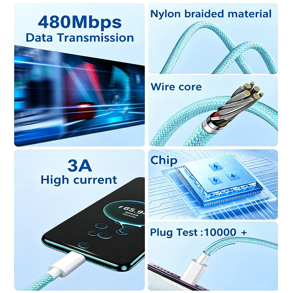  60W Type C to Type C Nylon Braided Cable 