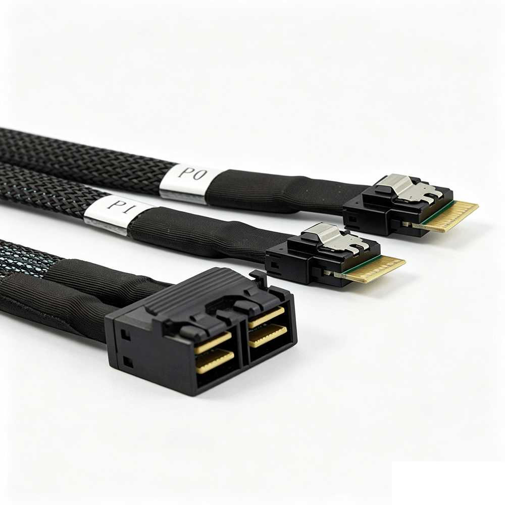 2 Ports SlimSAS SFF-8654 4I to HD Mini SAS SFF-8643 8I Cable