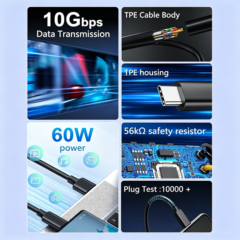 10Gbps Data Transfer USB C 3.1 Gen 2 Cable 