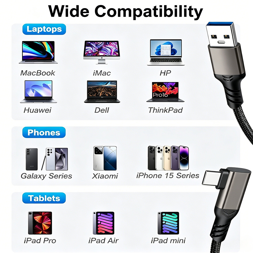 90 Degree 10Gbps USB 3.1 Gen 2 Cable 