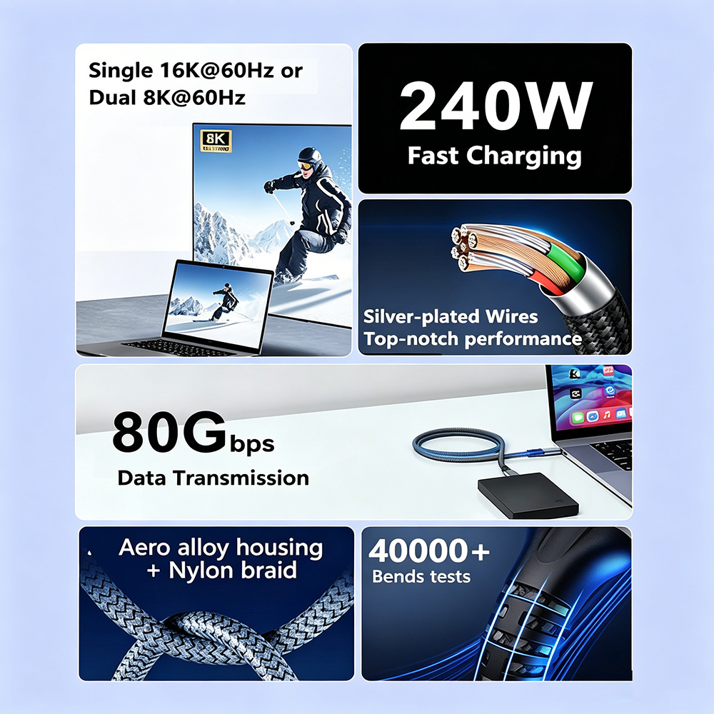 40Gbps USB4 TYPE-C Cable 240W 8K 60Hz  