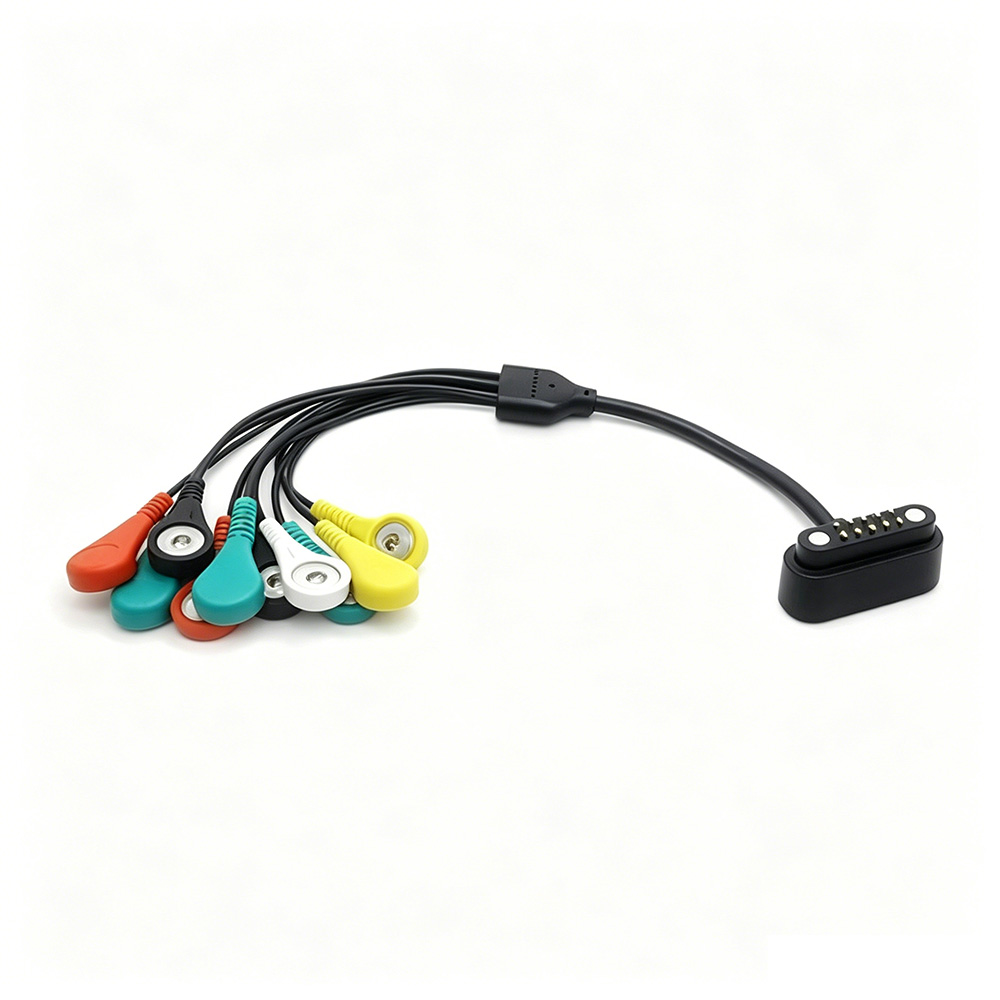 ECG EKG 10 Pin Magnet Spring Loaded Pogo Pin To 4.0mm Patient Electrode Cores Tens Lead Wire