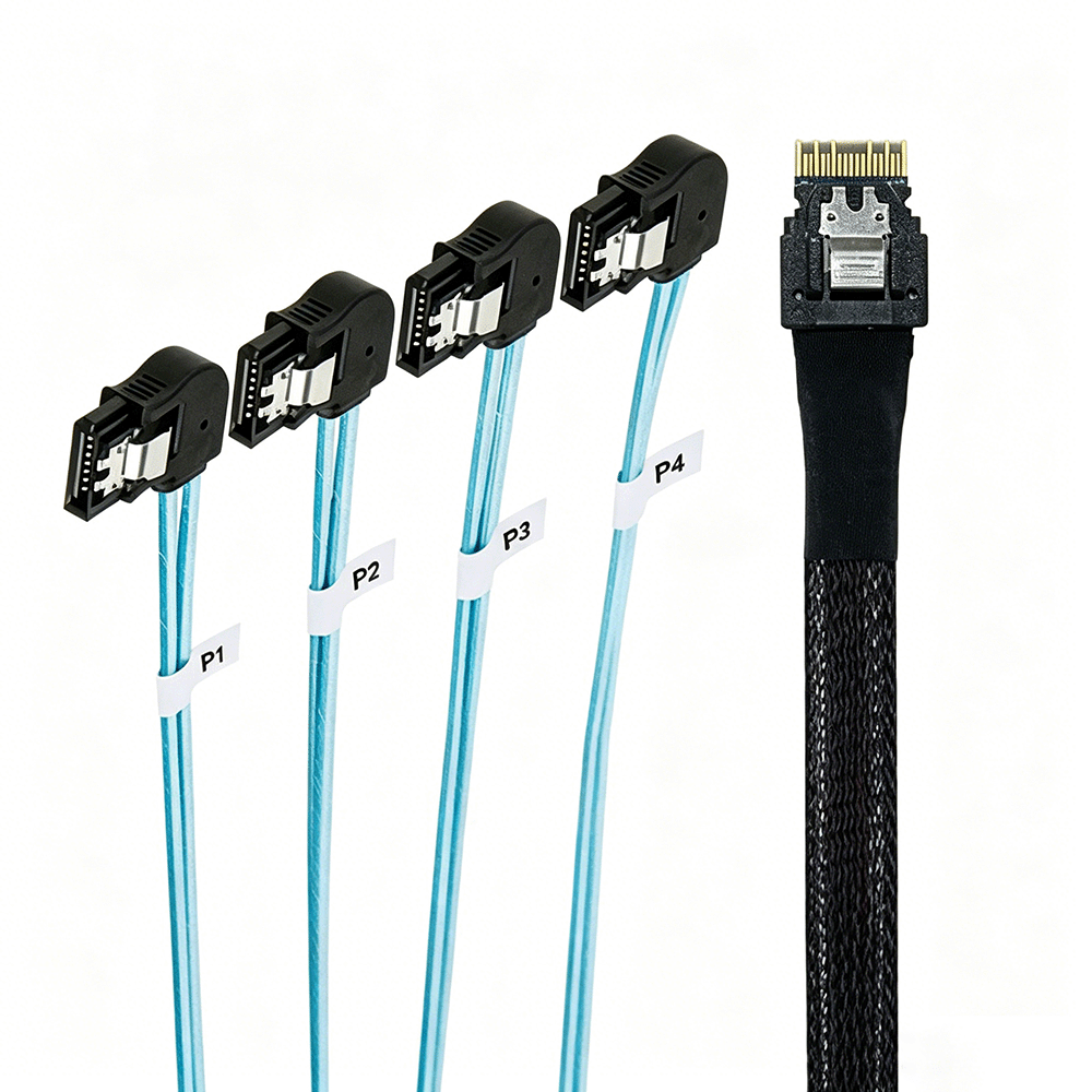 SlimSAS SFF-8654 4i to 4SATA  Left Side Cable 