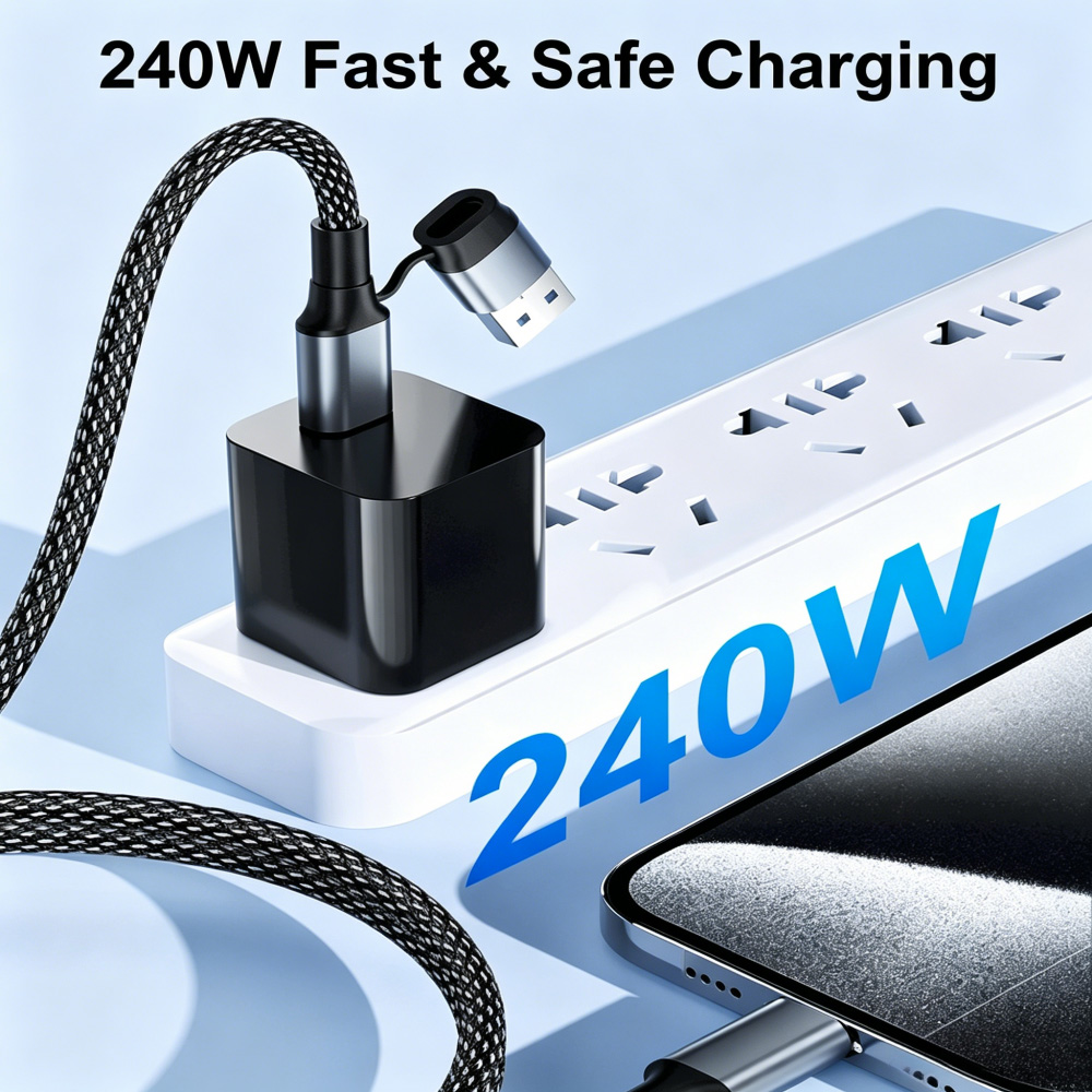 2 in 1 Nylon Braided USB Type C Cable 20Gbps
