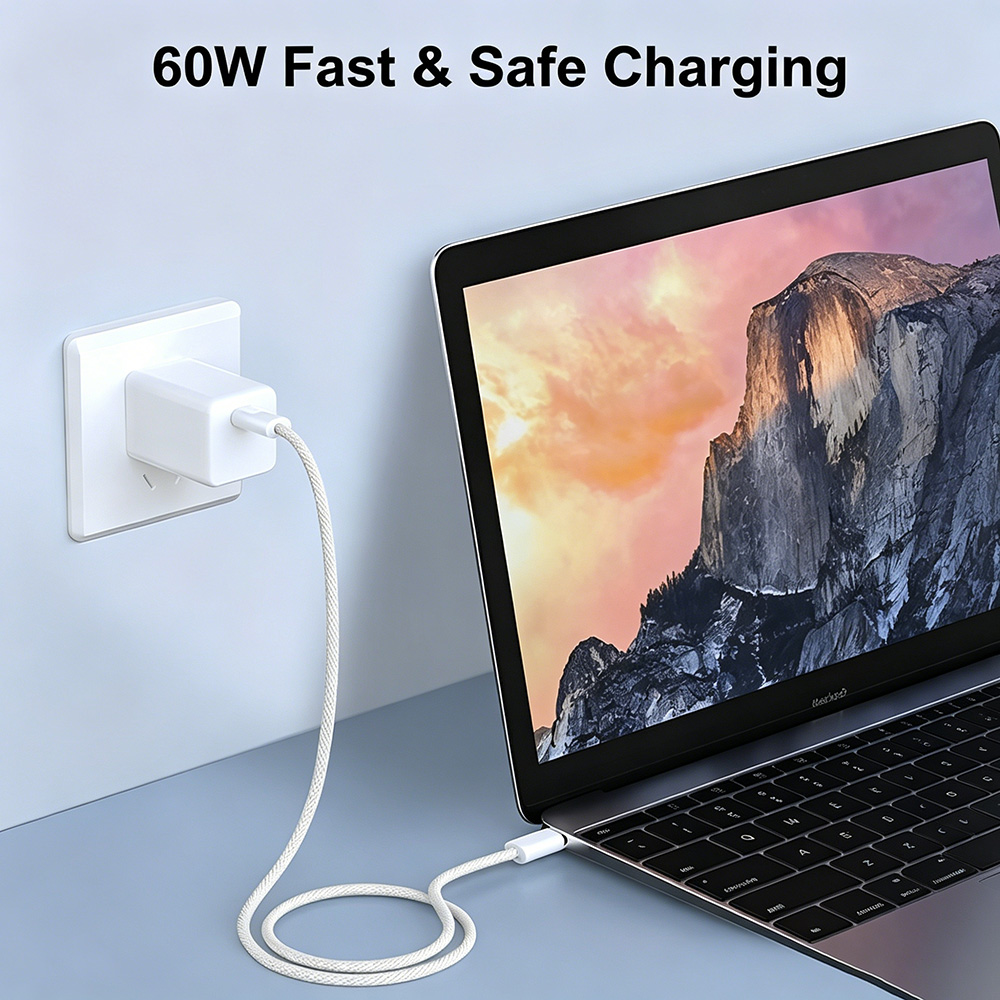 60W Nylon Braided  Type C to Type C Cable 