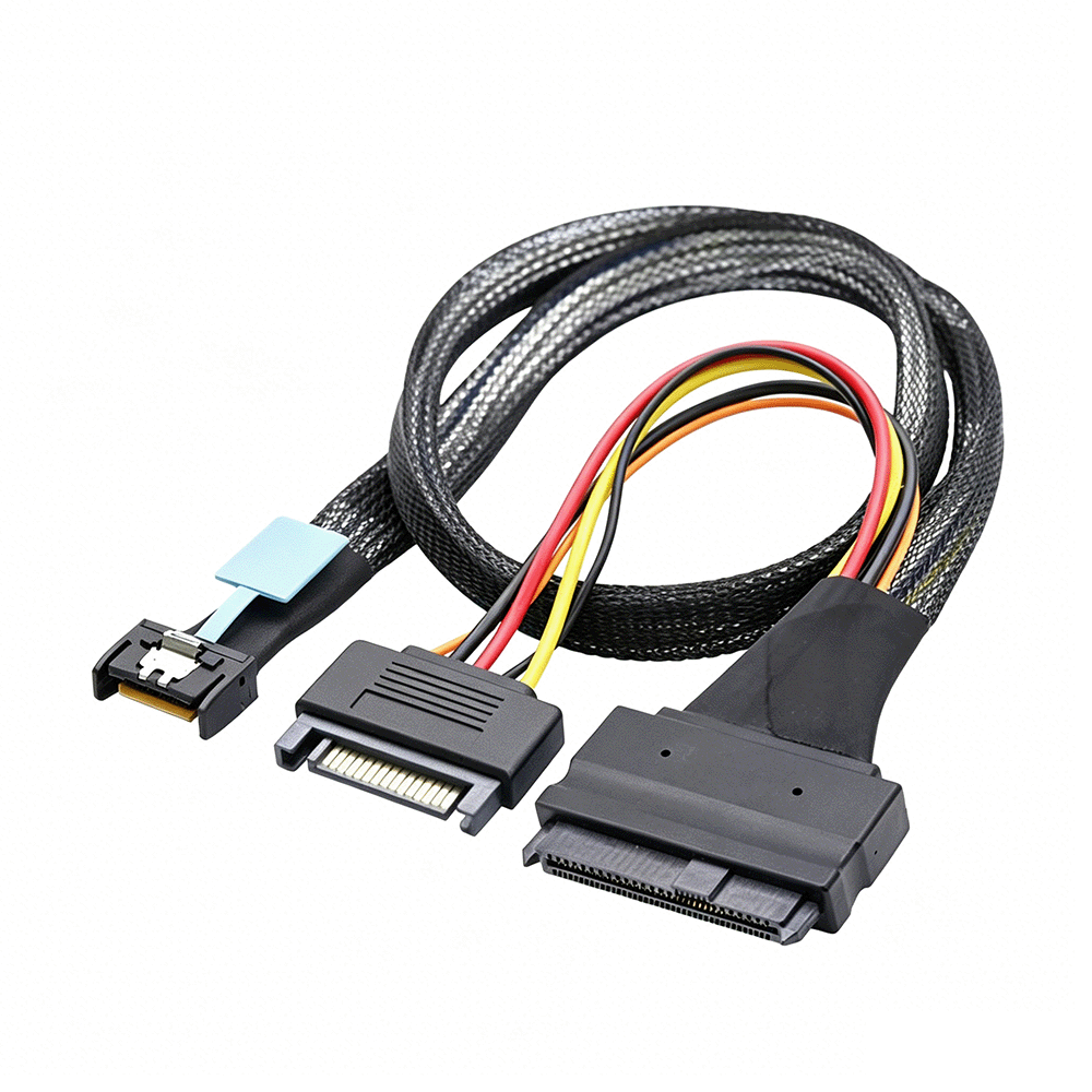 MCIO SAS SFF-8654 to U.2 NVMe SFF-8639 With SATA 15P Cable 