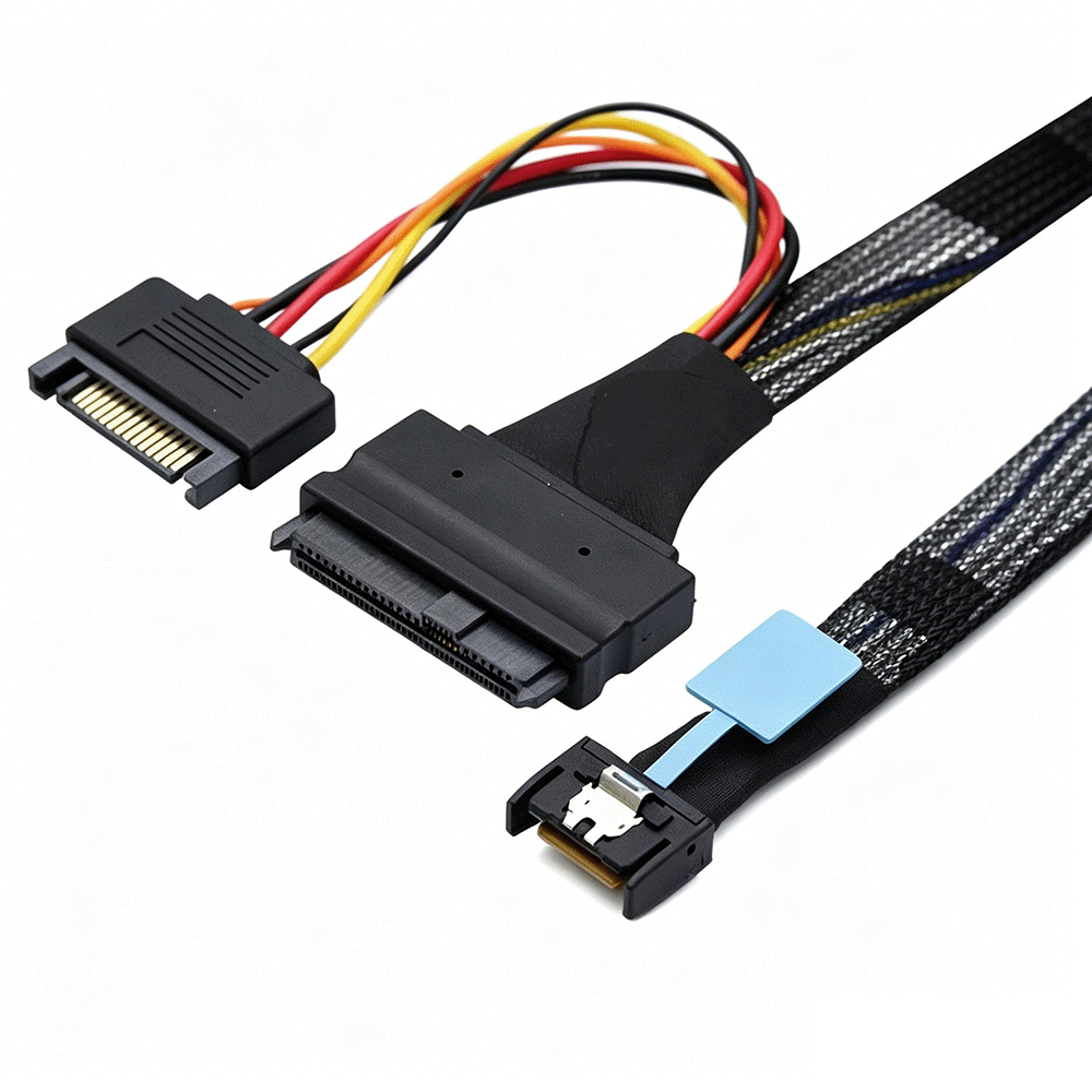 MCIO SAS SFF-8654 to U.2 NVMe SFF-8639 With SATA 15P Cable 