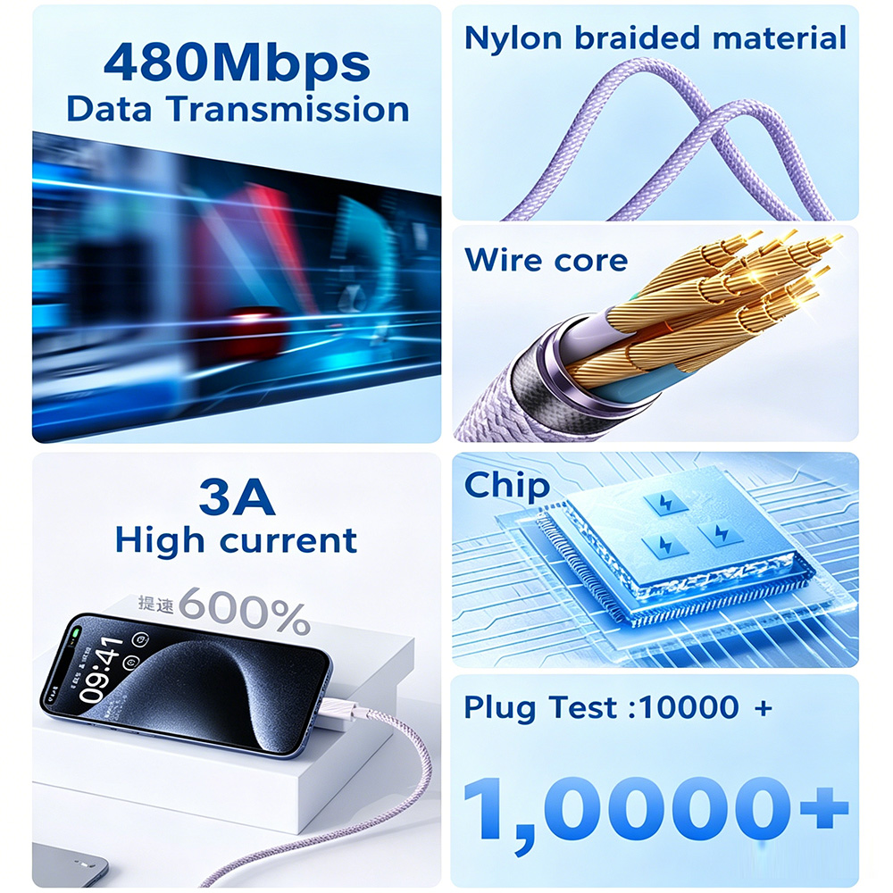 3A PD60W  USB Type C to Type C Cable 