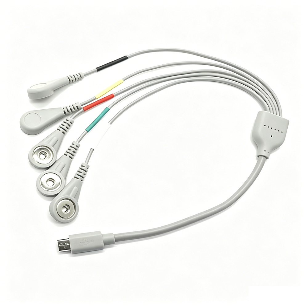 Medical Cable with USB Type C Micro To 3 Lead ECG Female Snap Shielding Lead Wire