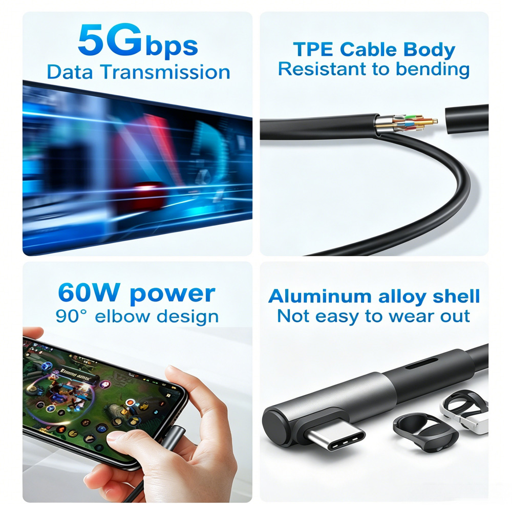 5Gbps Right Angle USB Type-C VR Link cable 300cm 