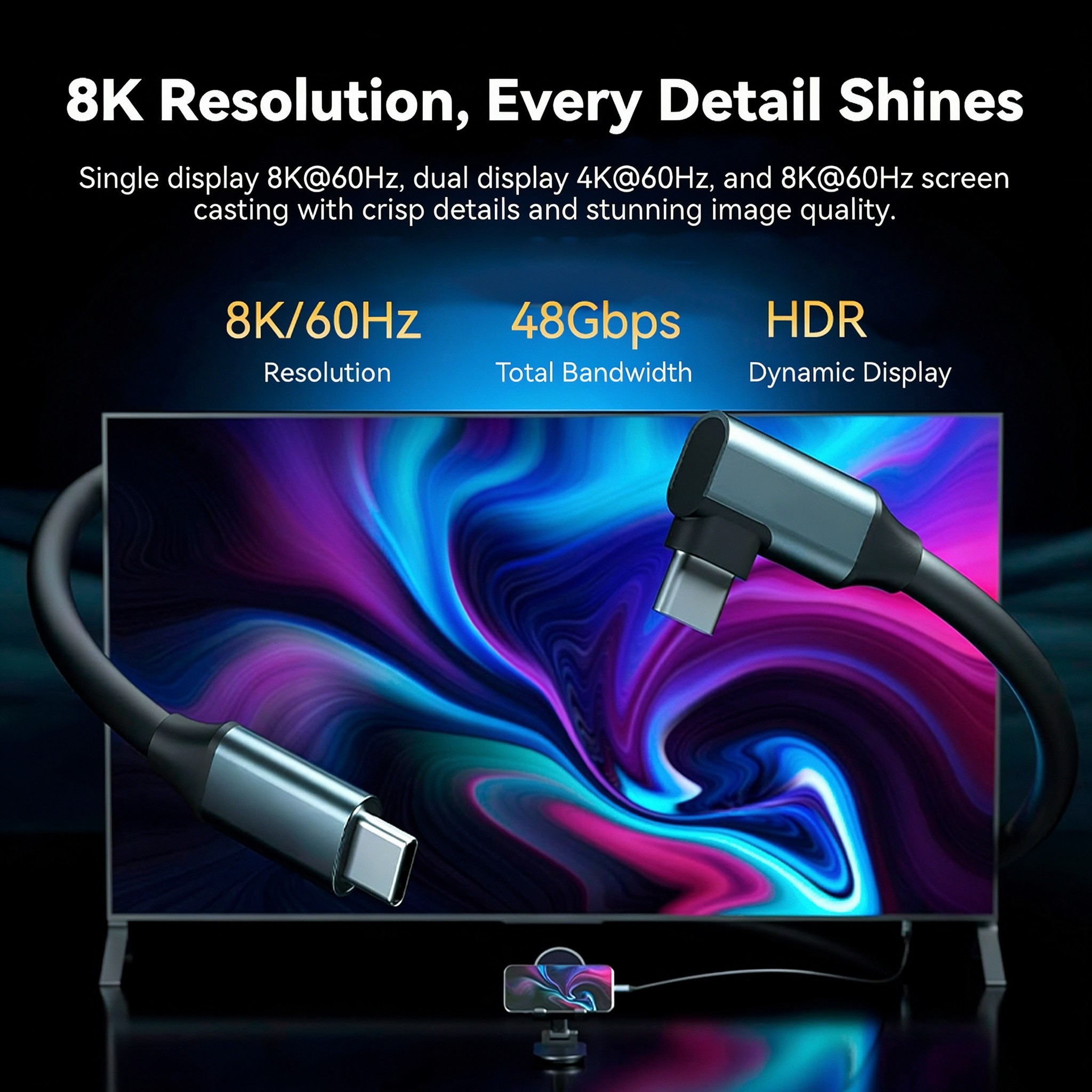 40Gbps Right Angle USB4 Type-C Cable 