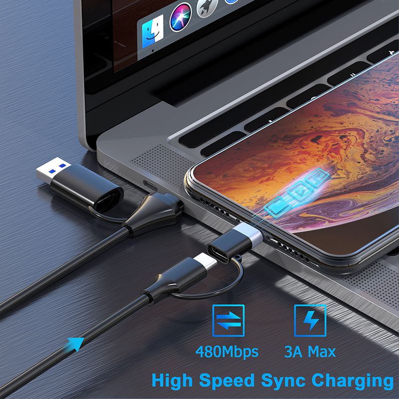 4 in 1 3A USB-C A to USB C Lightning Cable