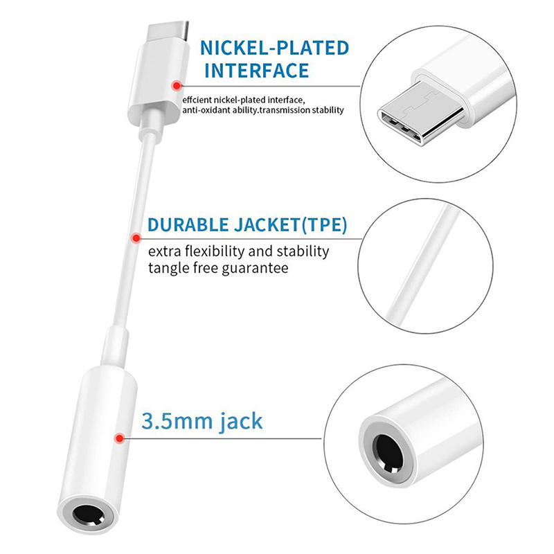 White 12cm USB C To 3.5mm Audio Cable
