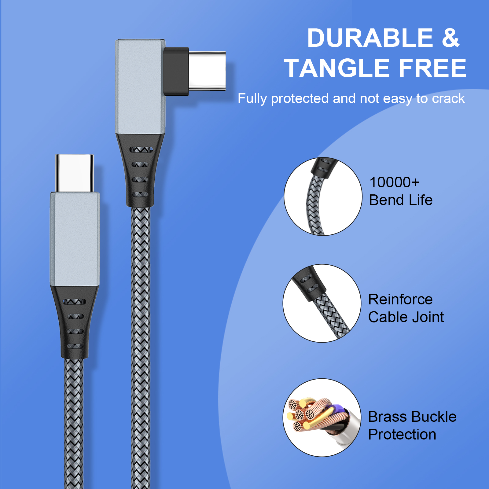 90 Degree 5GBbps USB 3.0 C Oculus Quest Link Cable    