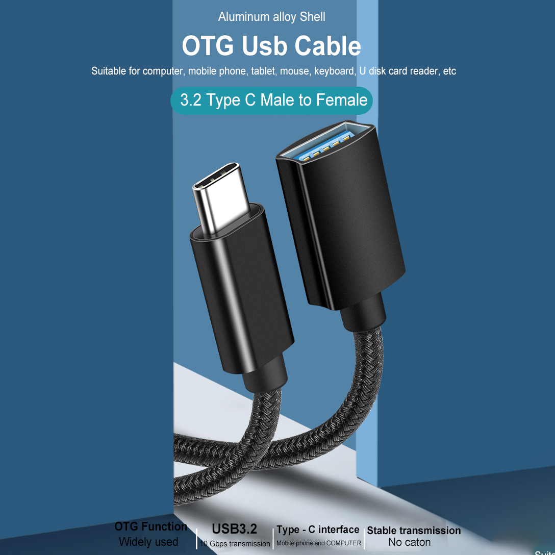 9 Core Nylon 3.1 TYPE C Male USB A Female OTG Adapter