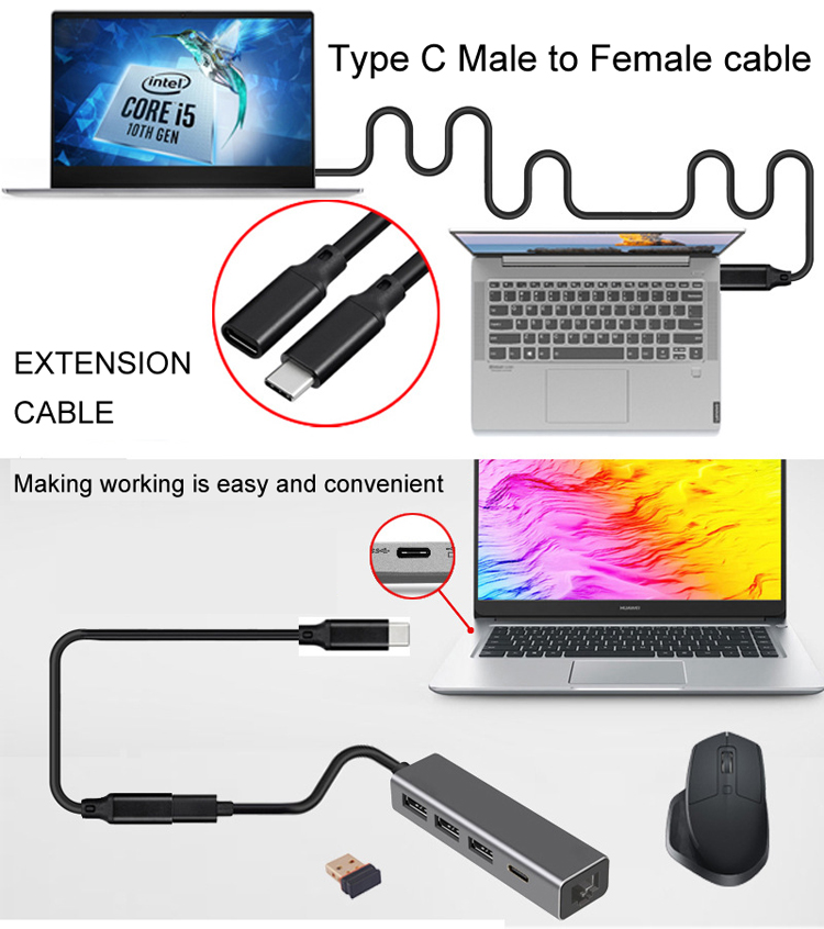 USBC 3.2 Gen2 10Gbps 100w Female To Male Extended Cable