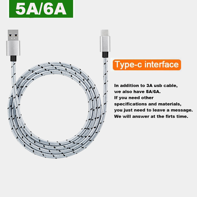  Quick Charging 6A 66W USB Type C Data Cable