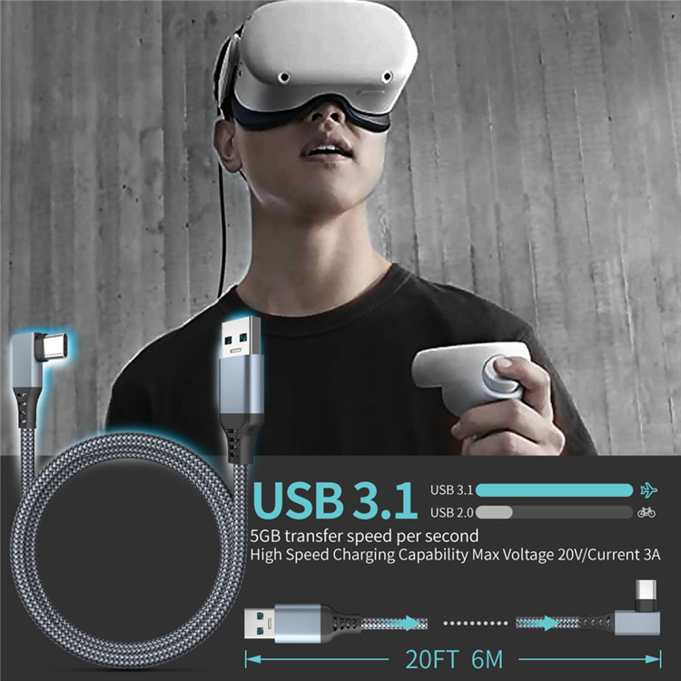 90 Degree  Elbow Type C 5Gbps VR Charging Charger Cord