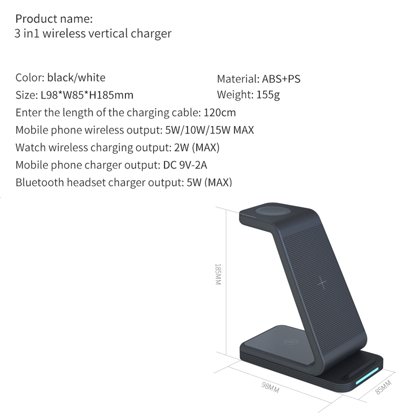 15W 3 In 1 Fast Wireless Charger Stand