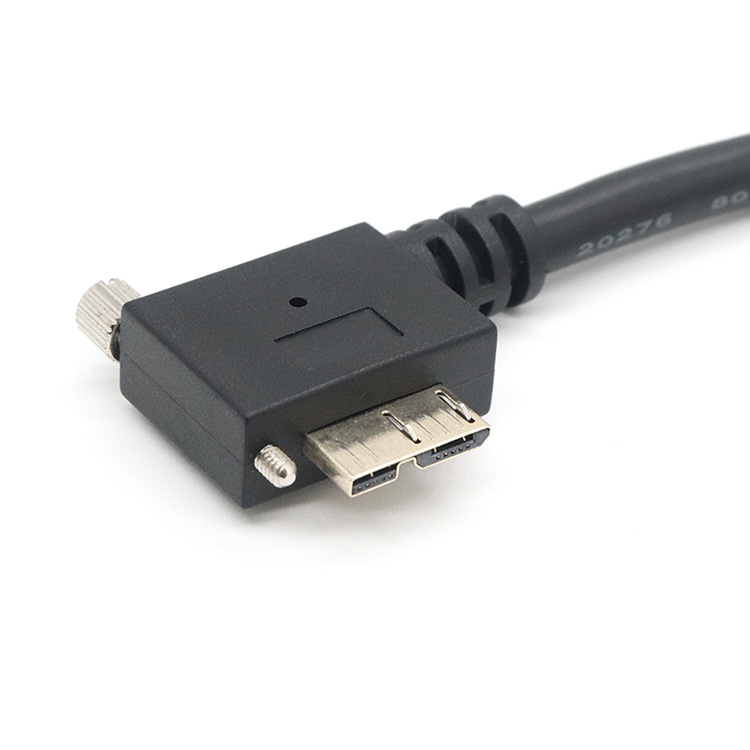 Angled Micro-B USB Cable With Screw Locking 