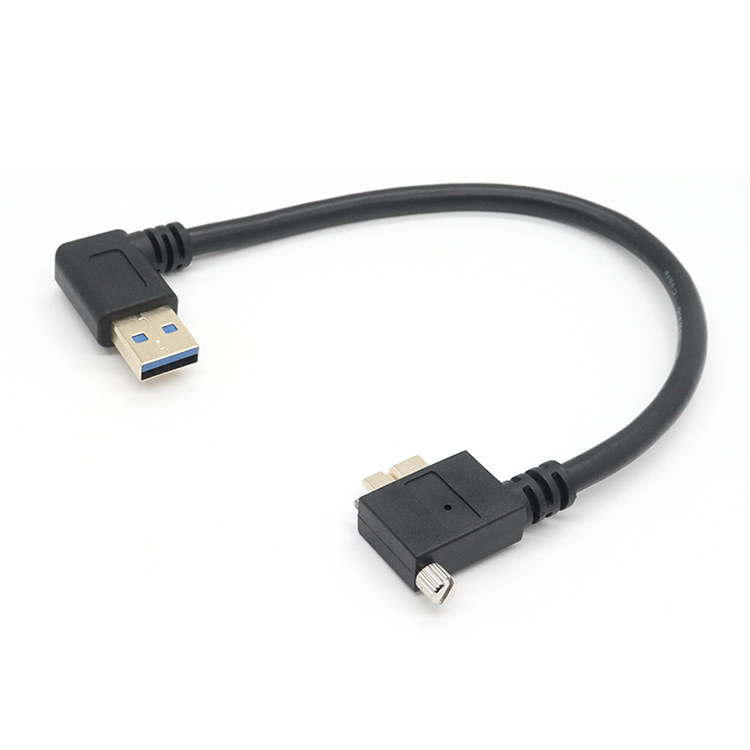 Angled Micro-B USB Cable With Screw Locking 