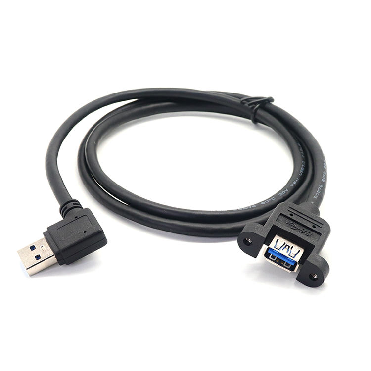 90 Degree Right Left Angle USB A Male Straight To A Female Panel Mount Cable
