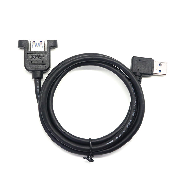 90 Degree Right Left Angle USB A Male Straight To A Female Panel Mount Cable